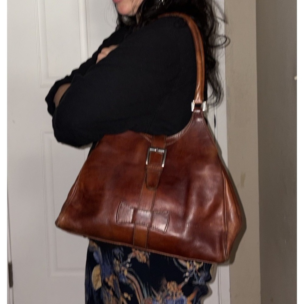 Vintage I MEDICI FIRENZE Cognac Leather Hobo Shoulder Bag - Made in Italy